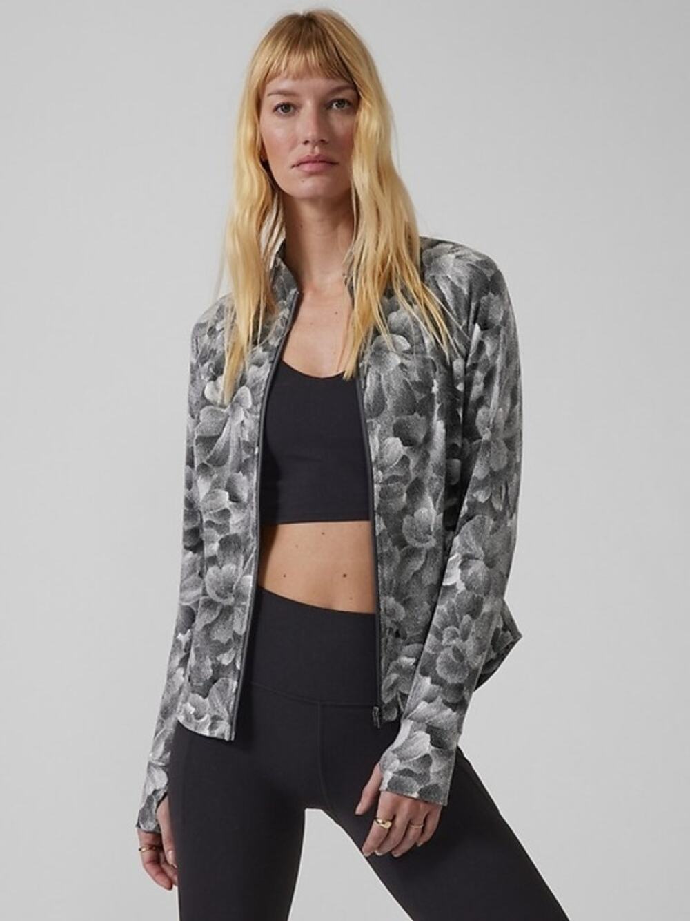 Athleta women's Salutation Floral Textured full zip jacket large floral grey